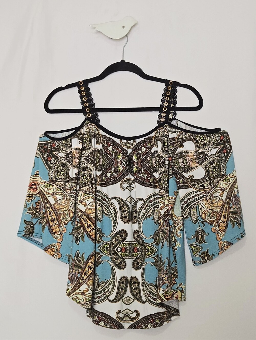 Joseph Ribkoff Cold-Shoulder Blouse - Paisley Scroll Print - Grommet - Size 10